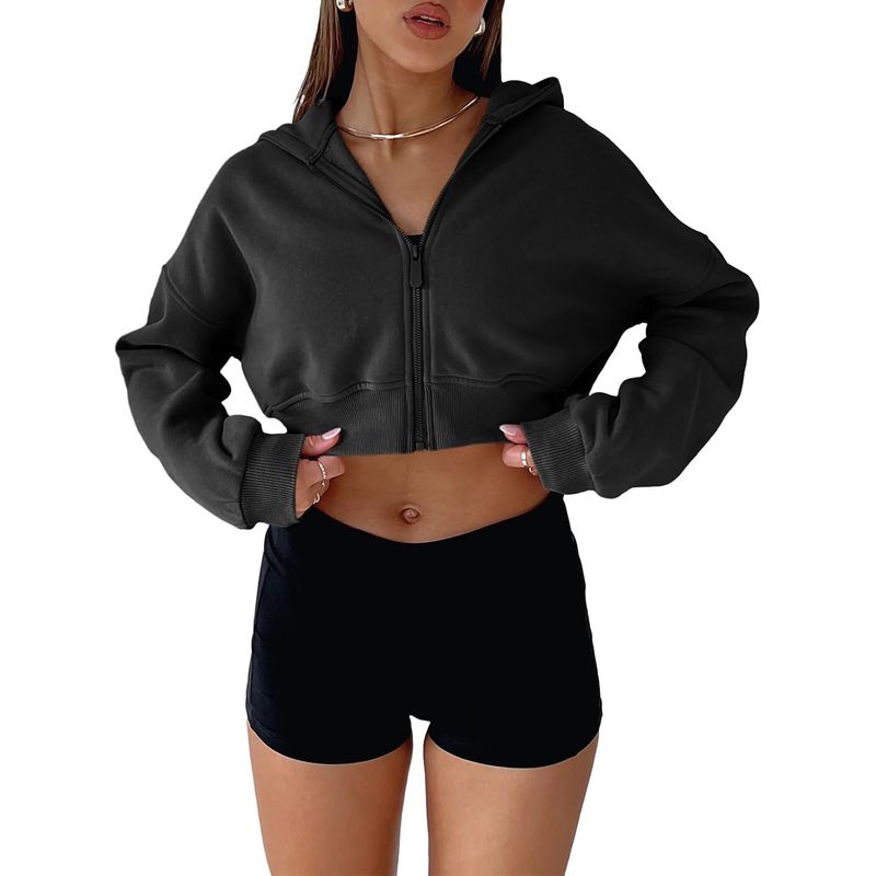 Women's Cropped Zip Up Hoodie Sweatshirts
