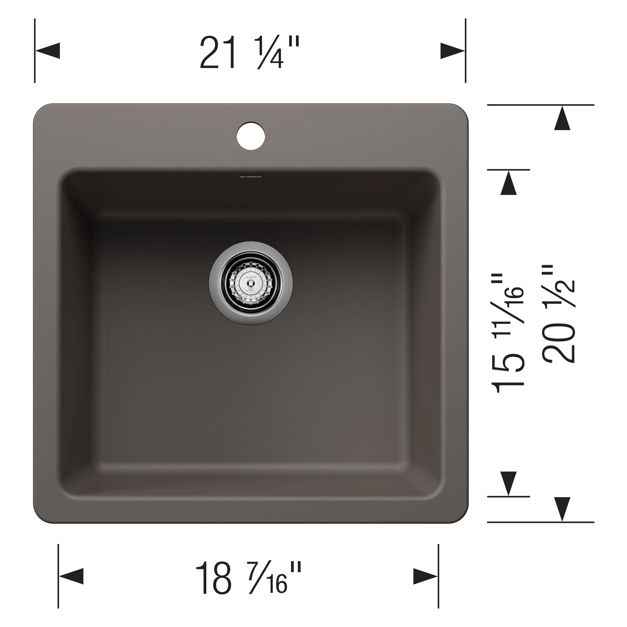 Blanco 443227 21 in. Liven Silgranti Single Bowl Dual Mount Kitchen Sink - Anthracite