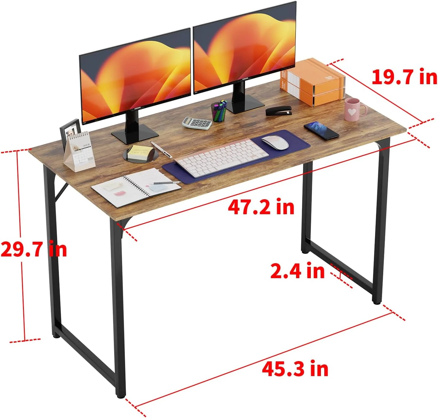 32/39/47 inch Computer Desk Study Writing Table, Adjustable feet, Modern Furniture for Home Office (1, Brown, 32 inch)