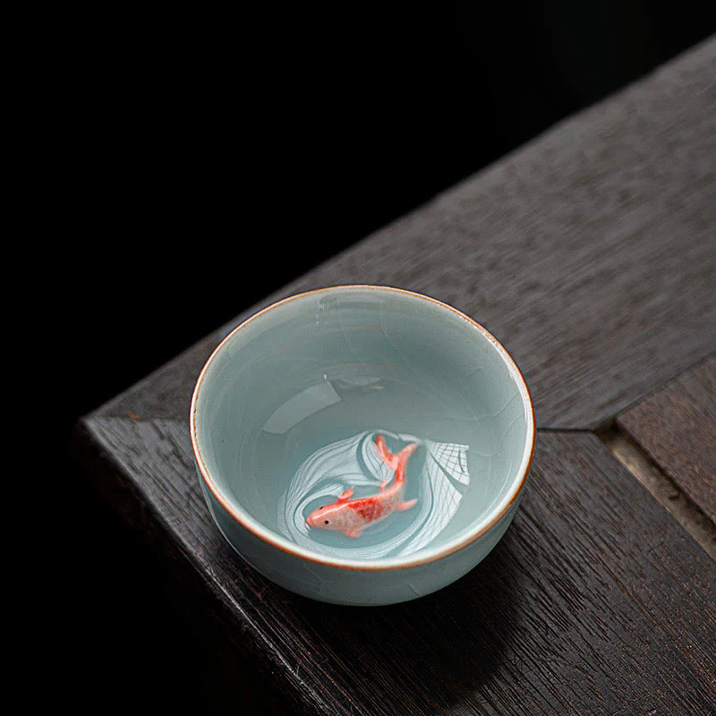 Buddha Stones Hand Painted Koi Fish Ceramic Teacup Kung Fu Tea Cup 50ml