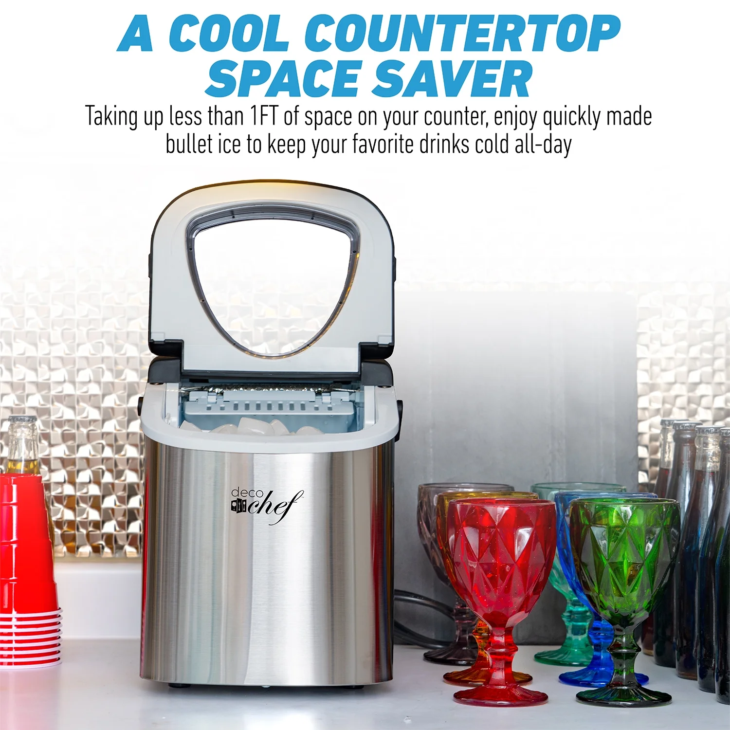 Deco Compact Countertop Ice Maker, 26LBs in 24HRs, 9 Bullet Ice Cubes Ready in 6 Minutes, Stainless Steel