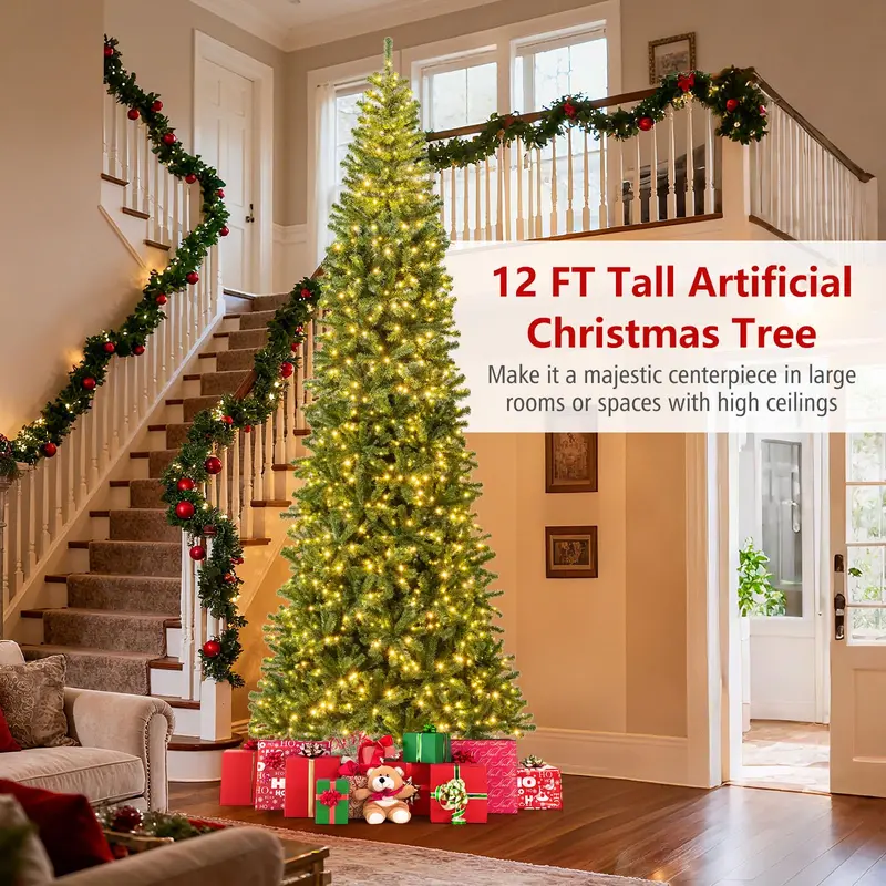 12-Foot Pre-Lit Artificial Christmas Tree – Fast-Connect Power System for Easy Setup