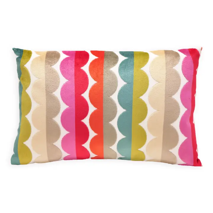 Grace Scalloped Stripe Cut Velvet Throw Pillow