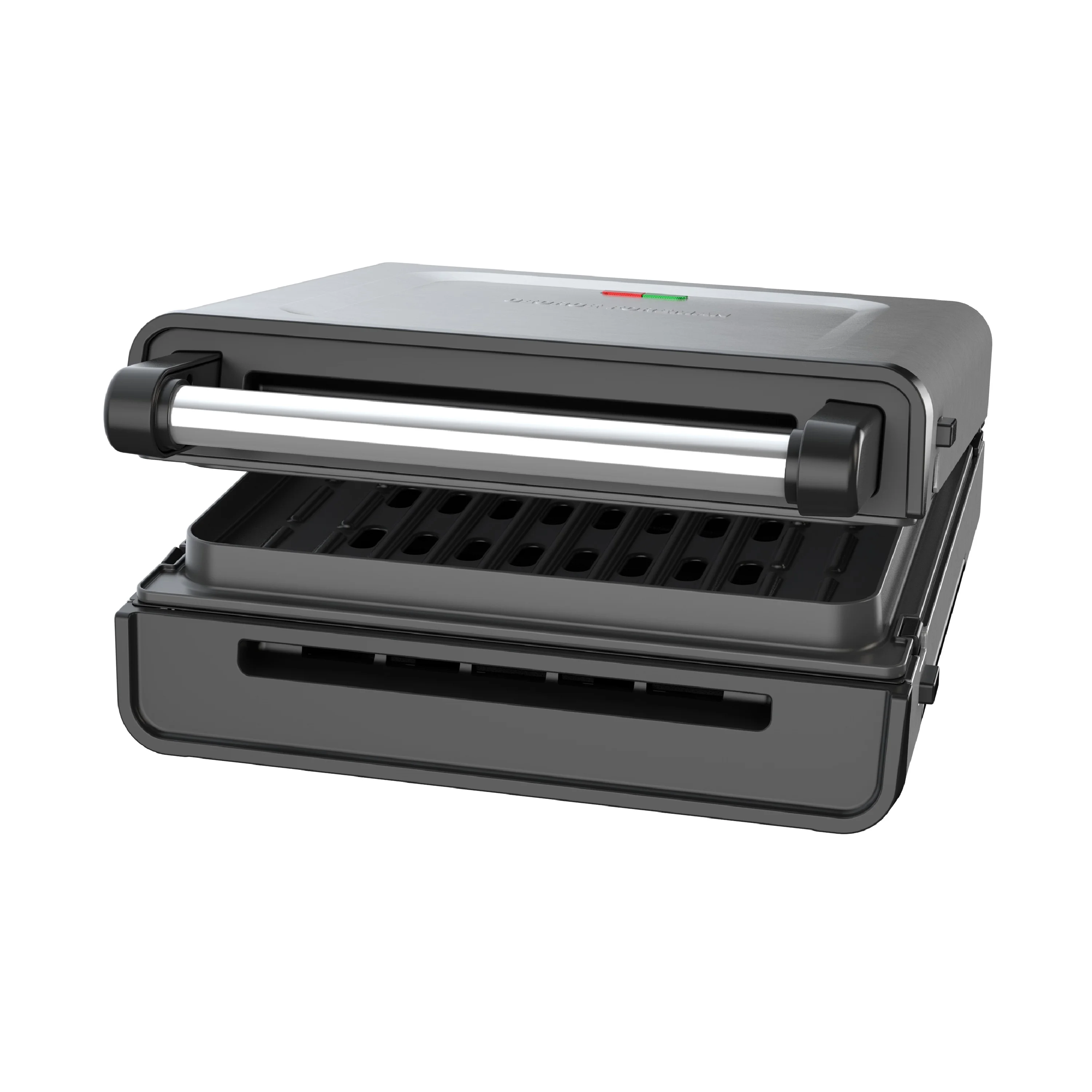Open Box George Foreman 4�C6 Serving Electric Indoor Grill, Contact Smokeless Grilling with Removable Plates and Drip Tray, Stainless Steel Housing