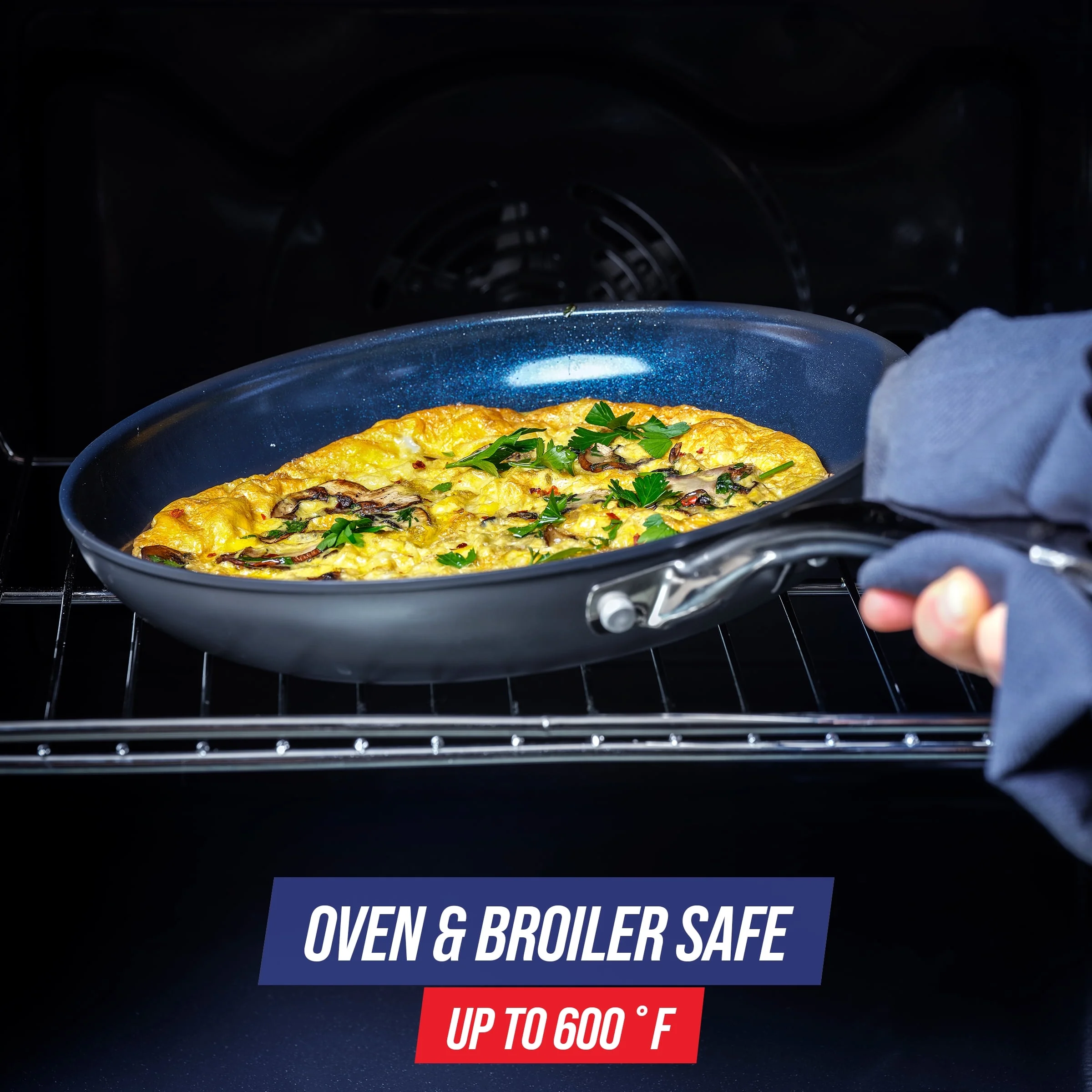Blue Diamond Hard Anodized Toxin-Free Ceramic, Metal Utensil Safe Frying Pan Set, 10