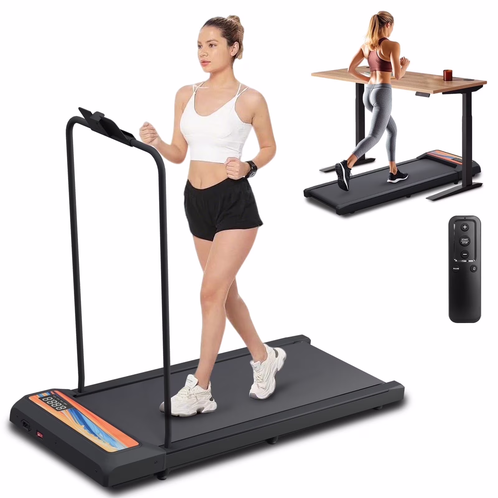 Chiccushion Walking Pad Treadmill Under Desk with Handle for Home, 2.5HP Portable Walking Treadmill with Remote Control, 300 Lbs Capacity, LED Display