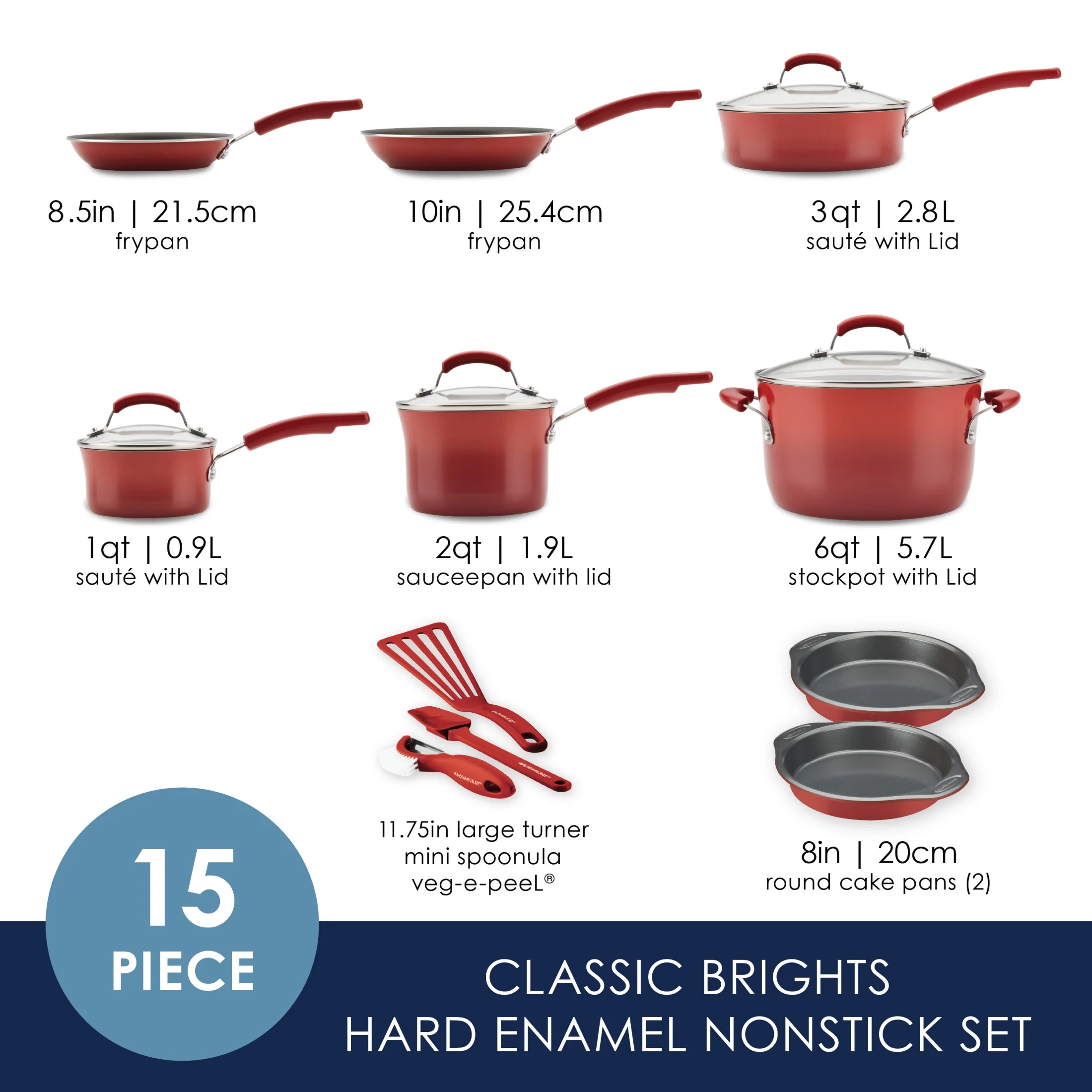 Rachael Ray 15-Piece Nonstick Pots and Pans Set/Cookware Set, Marine Blue