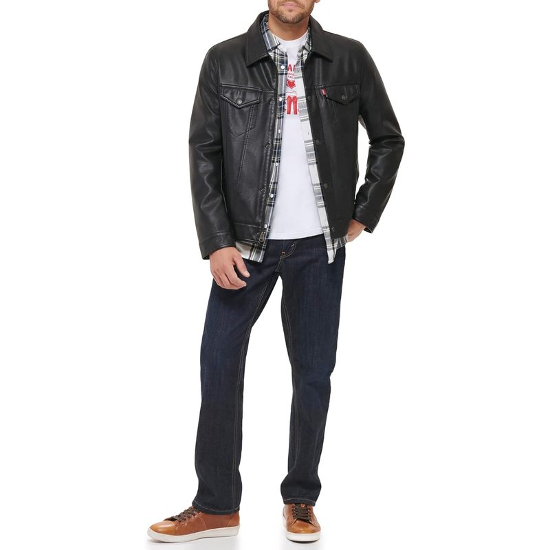 Men's Faux Leather Classic Trucker Jacket