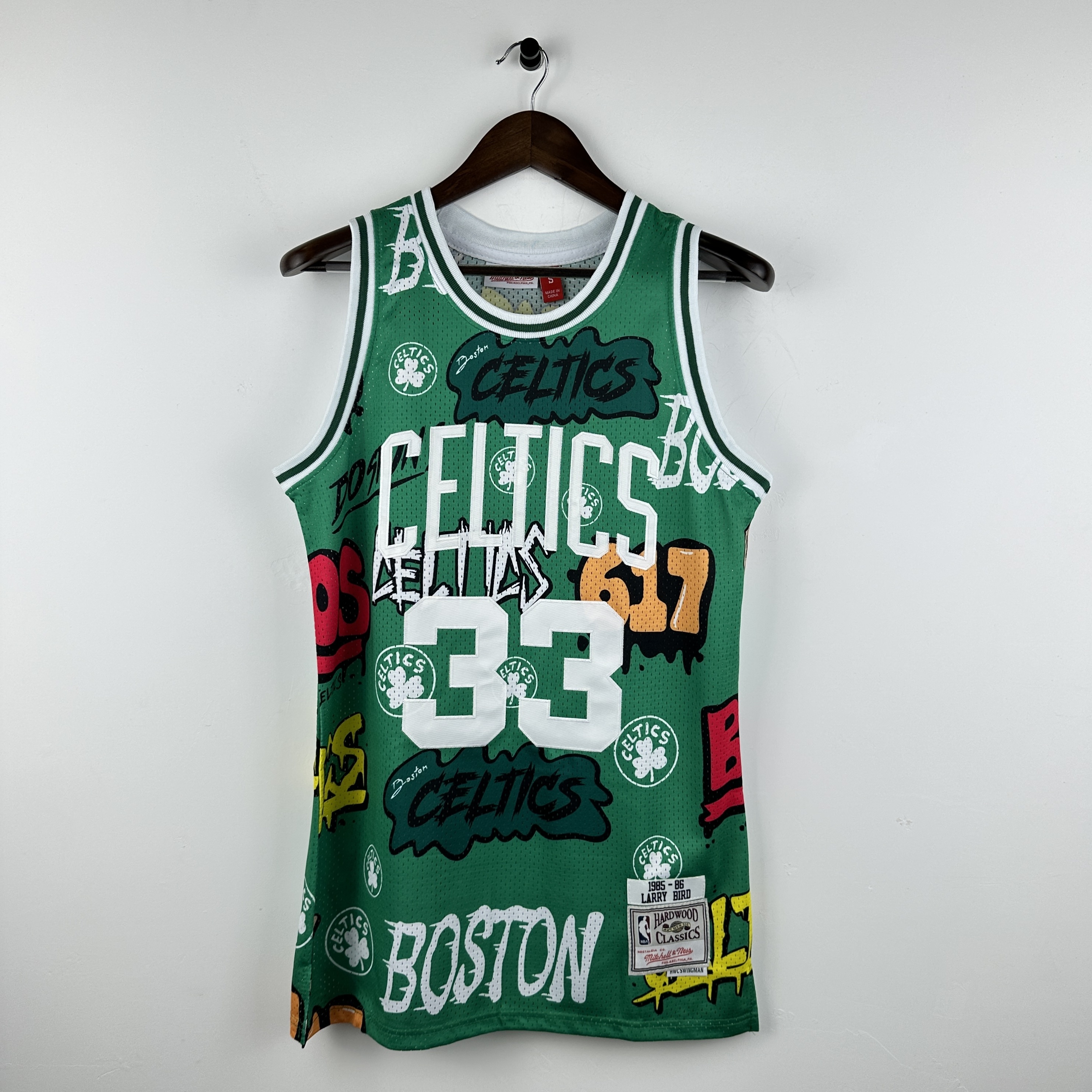 Embroidered MN Retro Jersey Celtics Graffiti No. 33 Bird