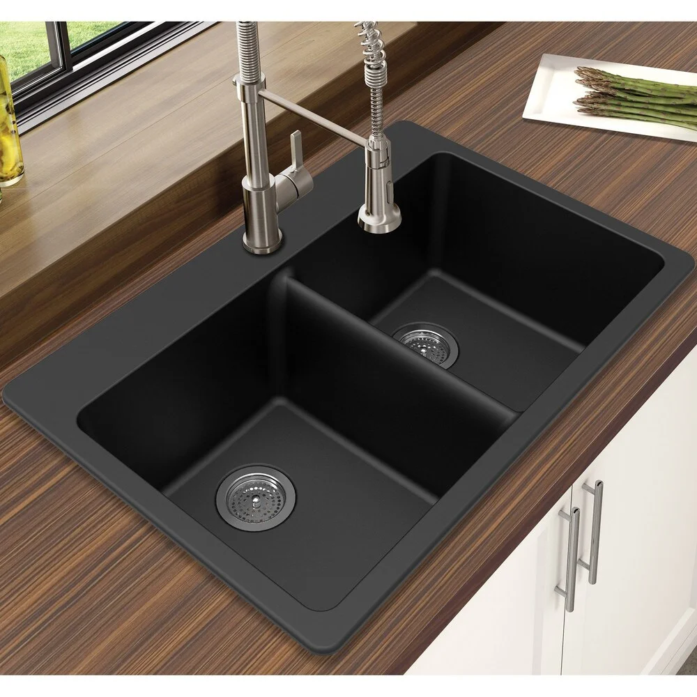 Winpro  Granite Quartz Double Bowl Dual Mount Sink Grey