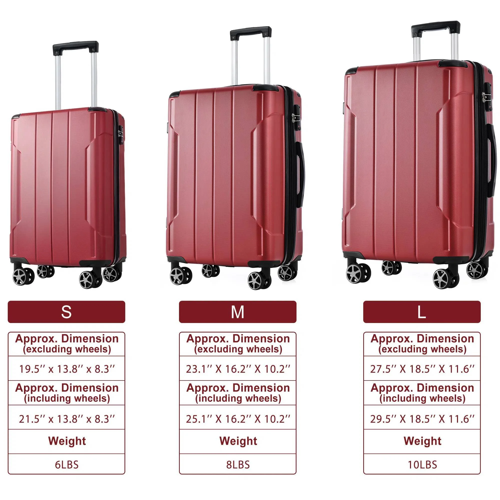 EUROCO 3 Piece Luggage Set, Expandable Hardshell Suitcase with TSA Lock and Double Spinner Wheels,ABS Lightweight Durable Travel luggage Set(20