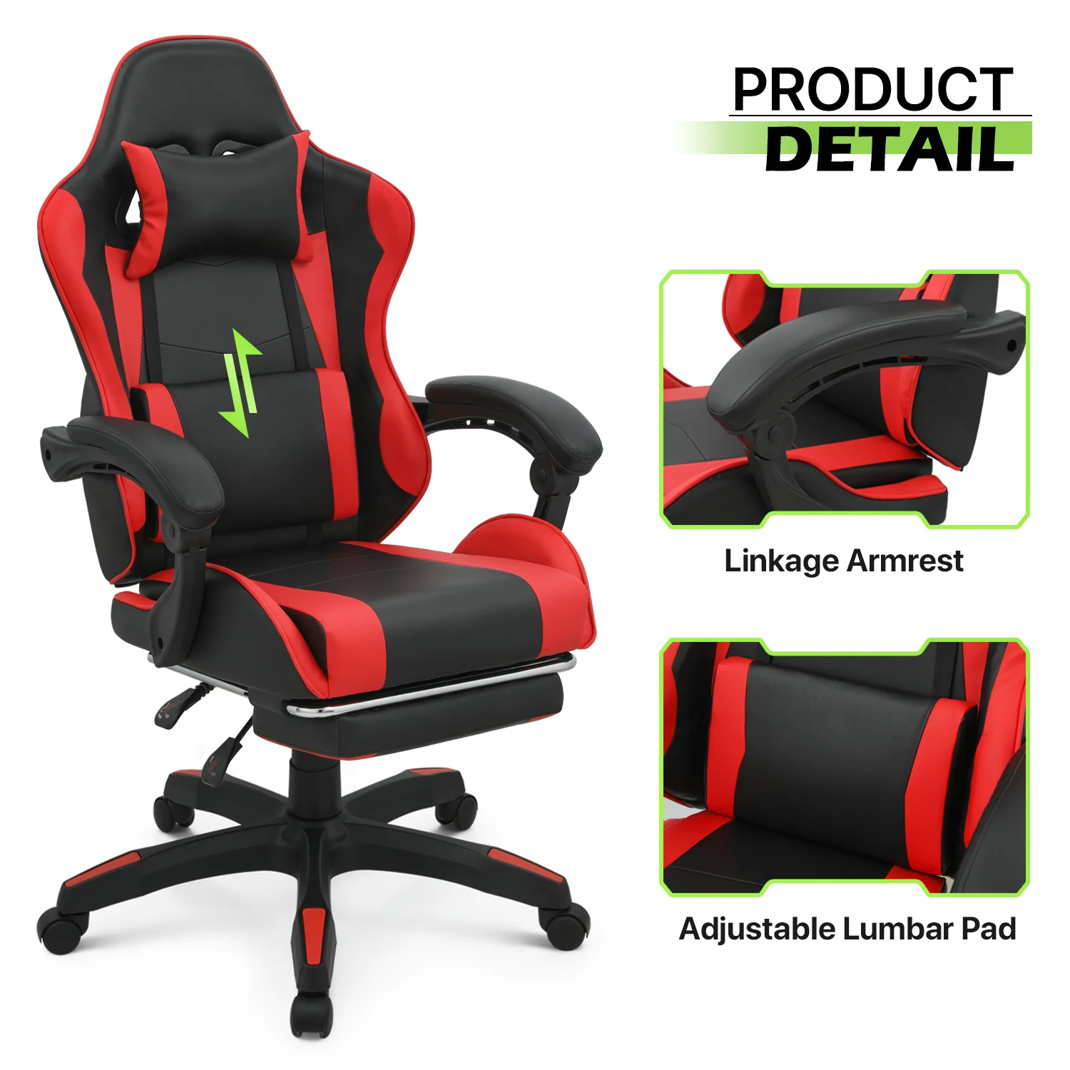 Magshion Adjustable Gaming Chair, Ergonomic PC Computer Seat with Headrest and Lumbar Support for Adults Teens Desk Chair, Black