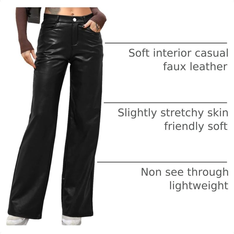 Women Faux Leather Pants PU High Waist Straight