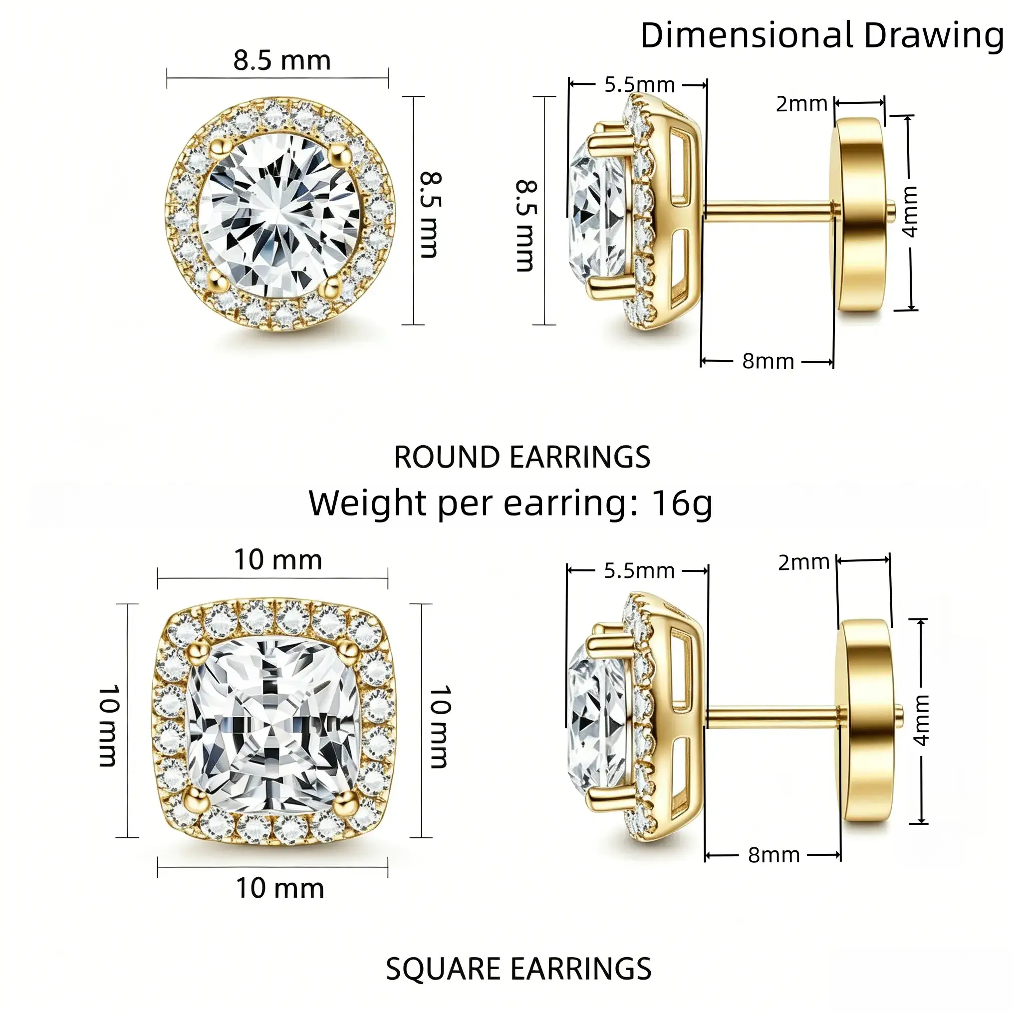 Women's Luxury 4-Piece Halo Zircon Stud Earring Set