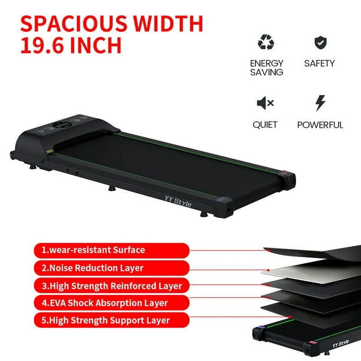 Portable Treadmill Under Desk Walking Pad Flat Slim Treadmill with LED Display, Running Machine for Apartment and Small Space without Assembling