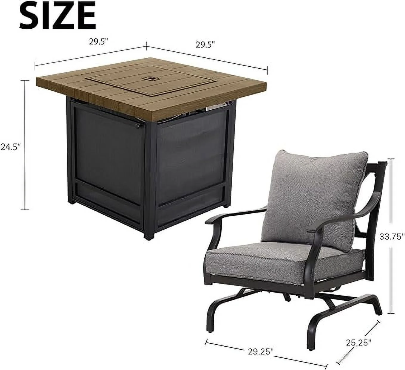 Grand Patio 5-Piece Patio Furniture Conversation Sets with Propane Fire Pit Table Cushioned Rocking Chairs Set of 4, Steel Frame, Gray