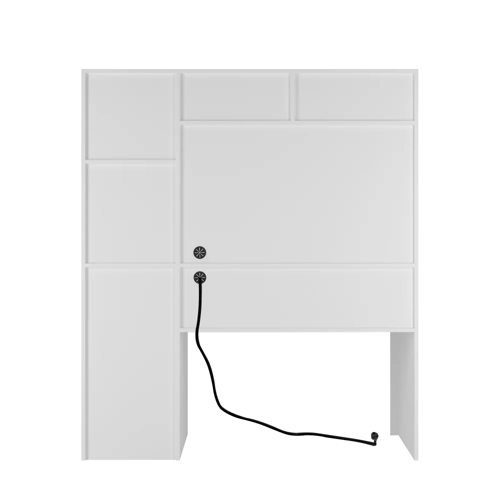 Tcbosik Modern Computer Desk with Charging Station and USB Night Light, Home Office Table with Hutch and Open Shelf, Gaming Workstation with Drawer and Cabinet for Living Room, Study Room, Black