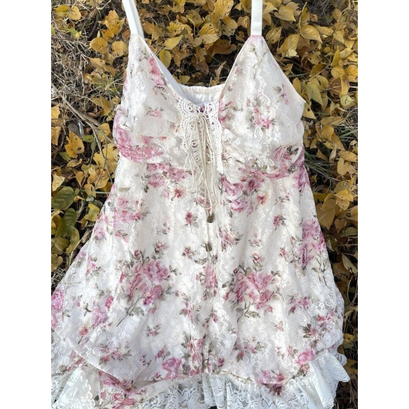Spaghetti Strap Lace Mini Dress 2000s Women Cute Summer