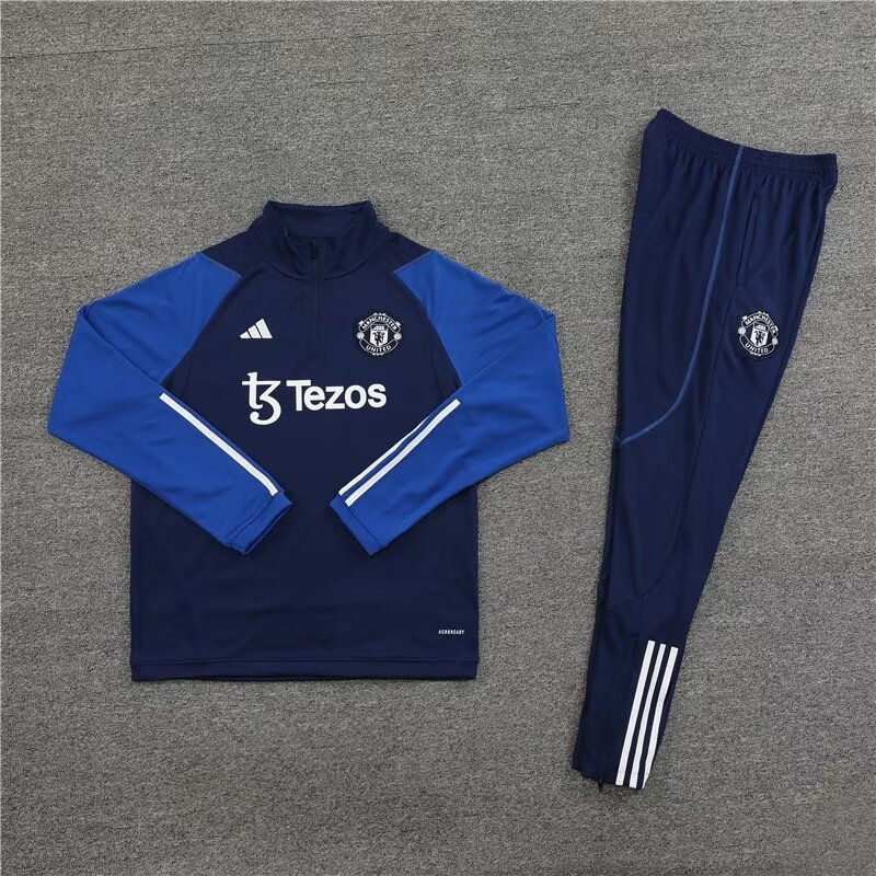 2023/2024 Manchester United half-pull training suit sapphire blue suit 1:1 Thai quality