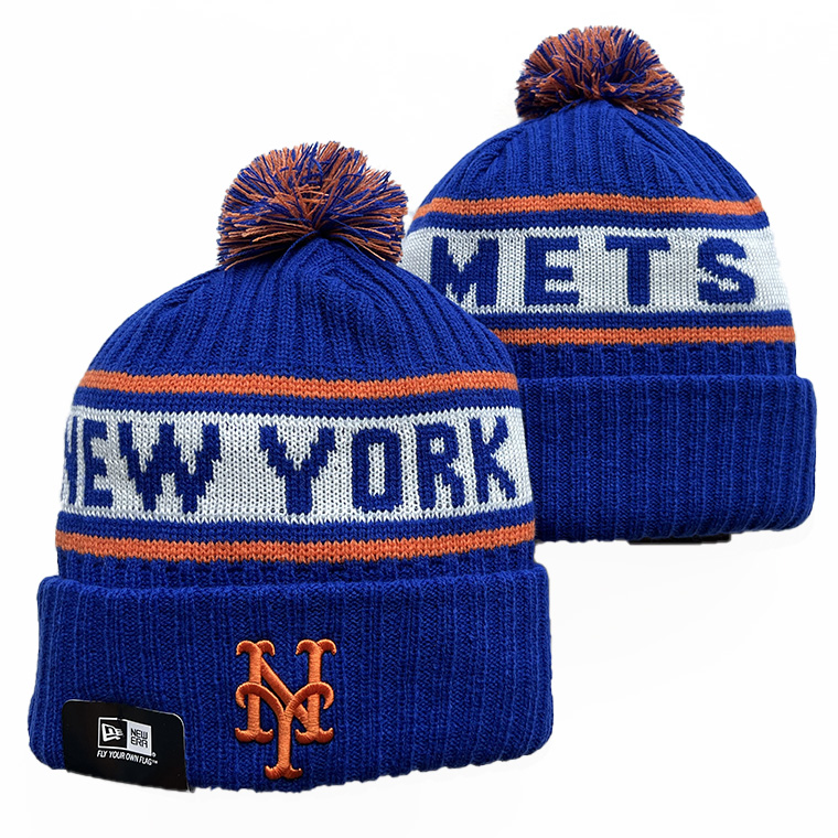 New York Mets Peak blue Cuffed Knit Hat with Pom