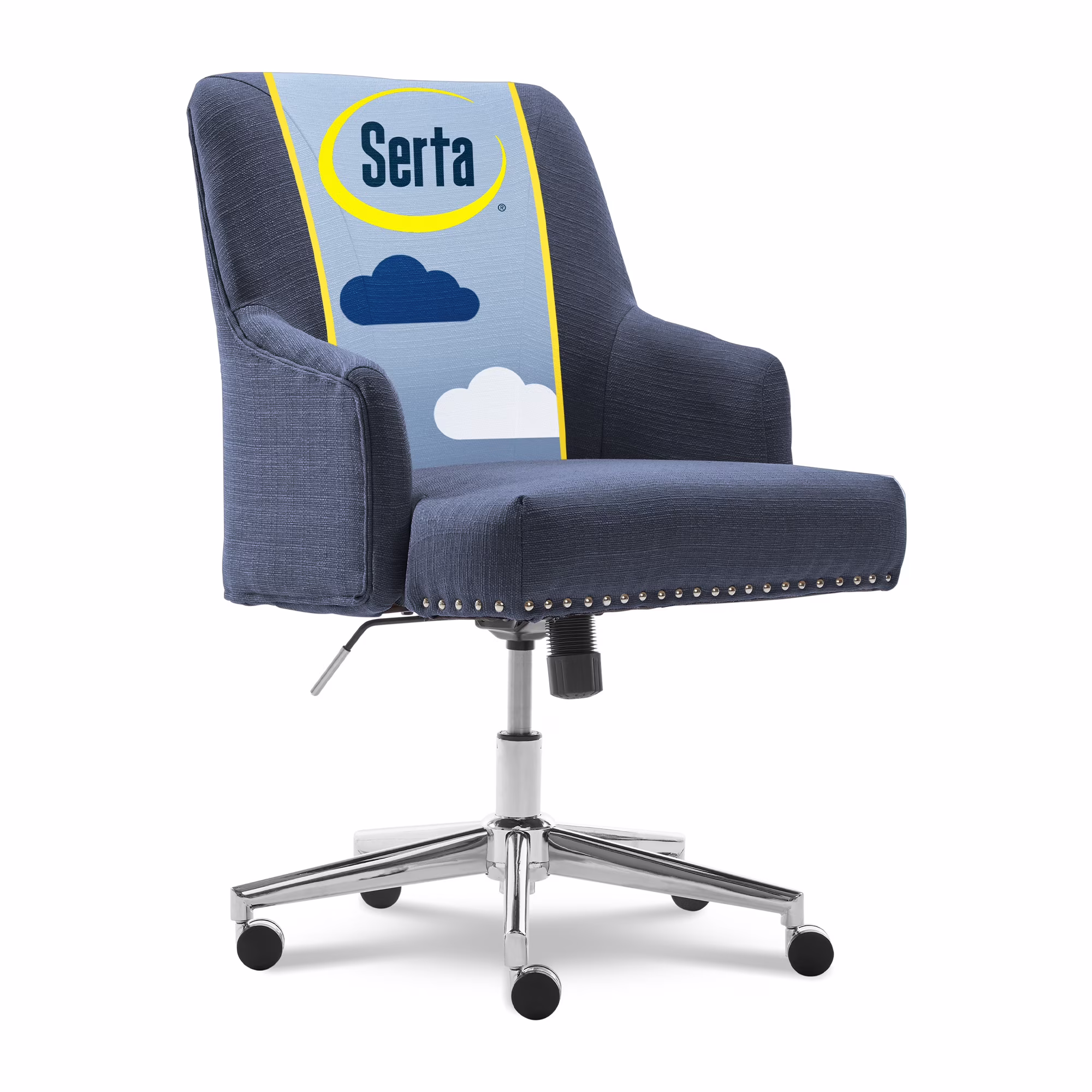 Serta Leighton Home Office Desk Chair Chrome Nailheads Twill Fabric Lilac Purple