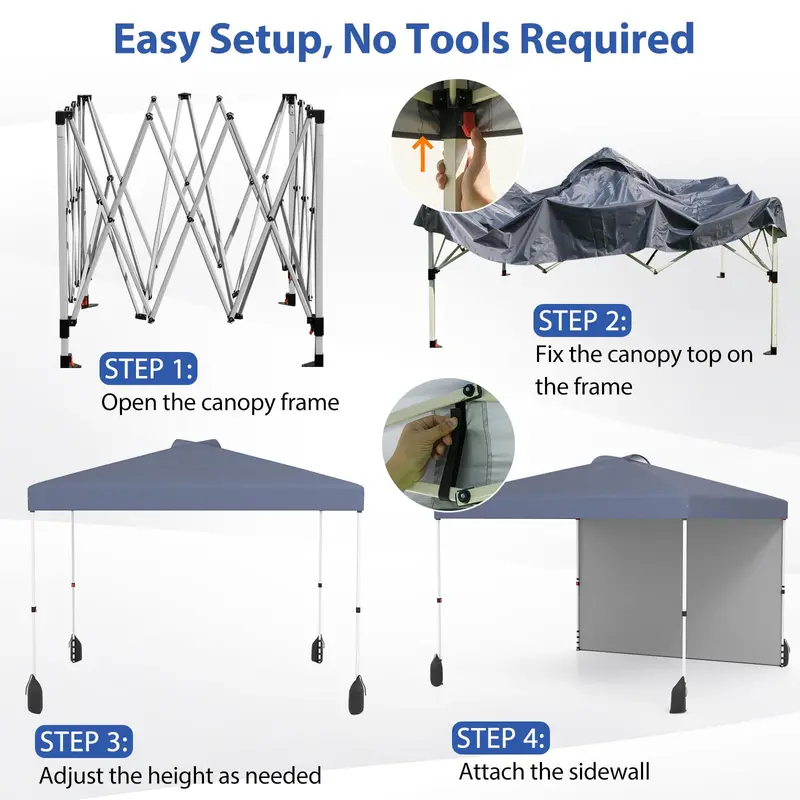 10 x 10 Foot Portable Canopy Tent – Includes One Sidewall & Wheeled Storage Bag