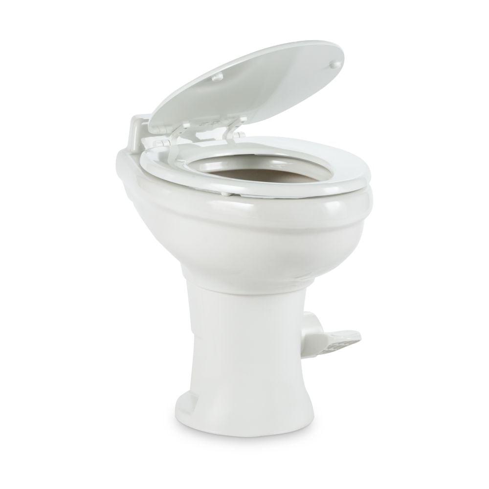 Dometic 320 RV Toilet | White | 302320081 | Standard Height | Gravity Toilet | Elongated Ceramic Bowl | Flush with Foot Pedal | For RVs. Trailers. and Outdoor Campers