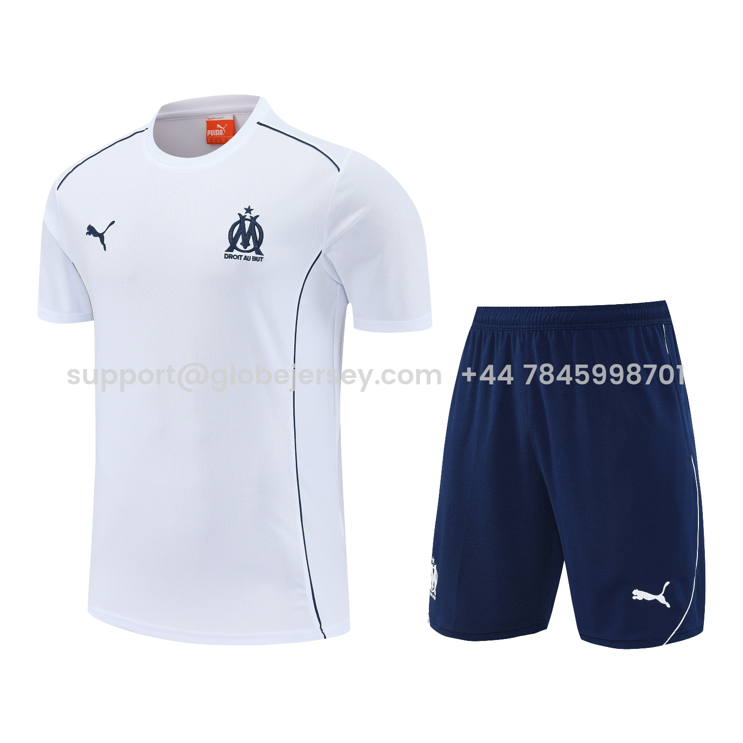 Marseille 25-26 Short-Sleeve Training Set - White Top & Blue Shorts