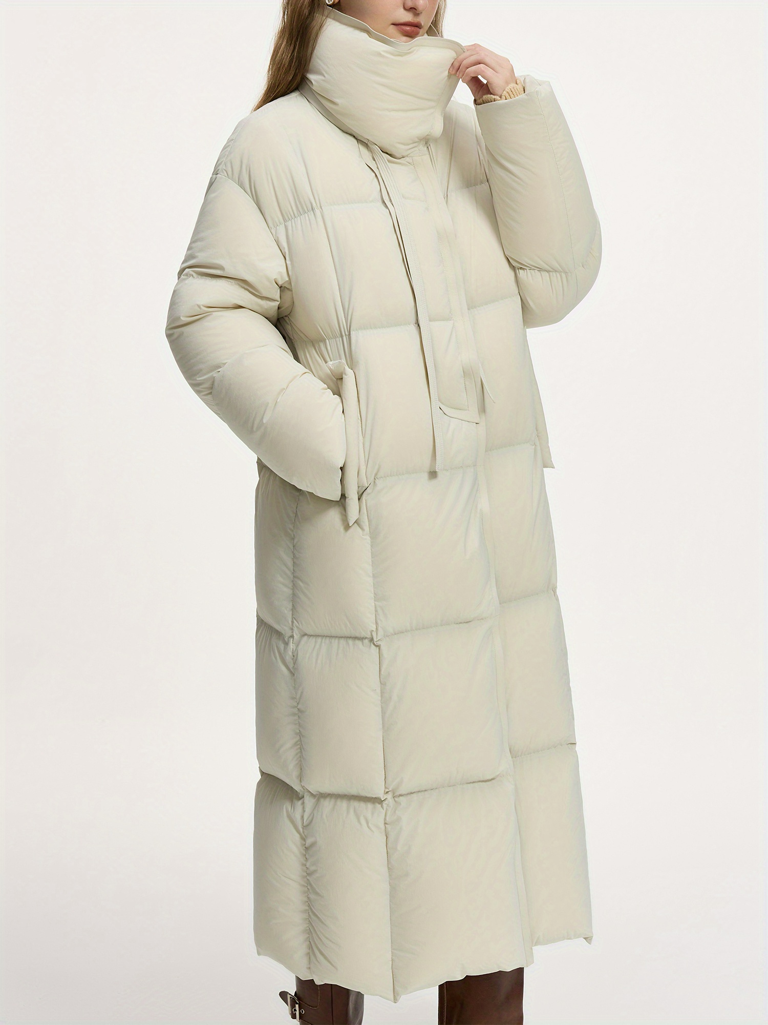 Women’s Casual Mid-Length Down Jacket with Stand Collar – 100% Polyamide
