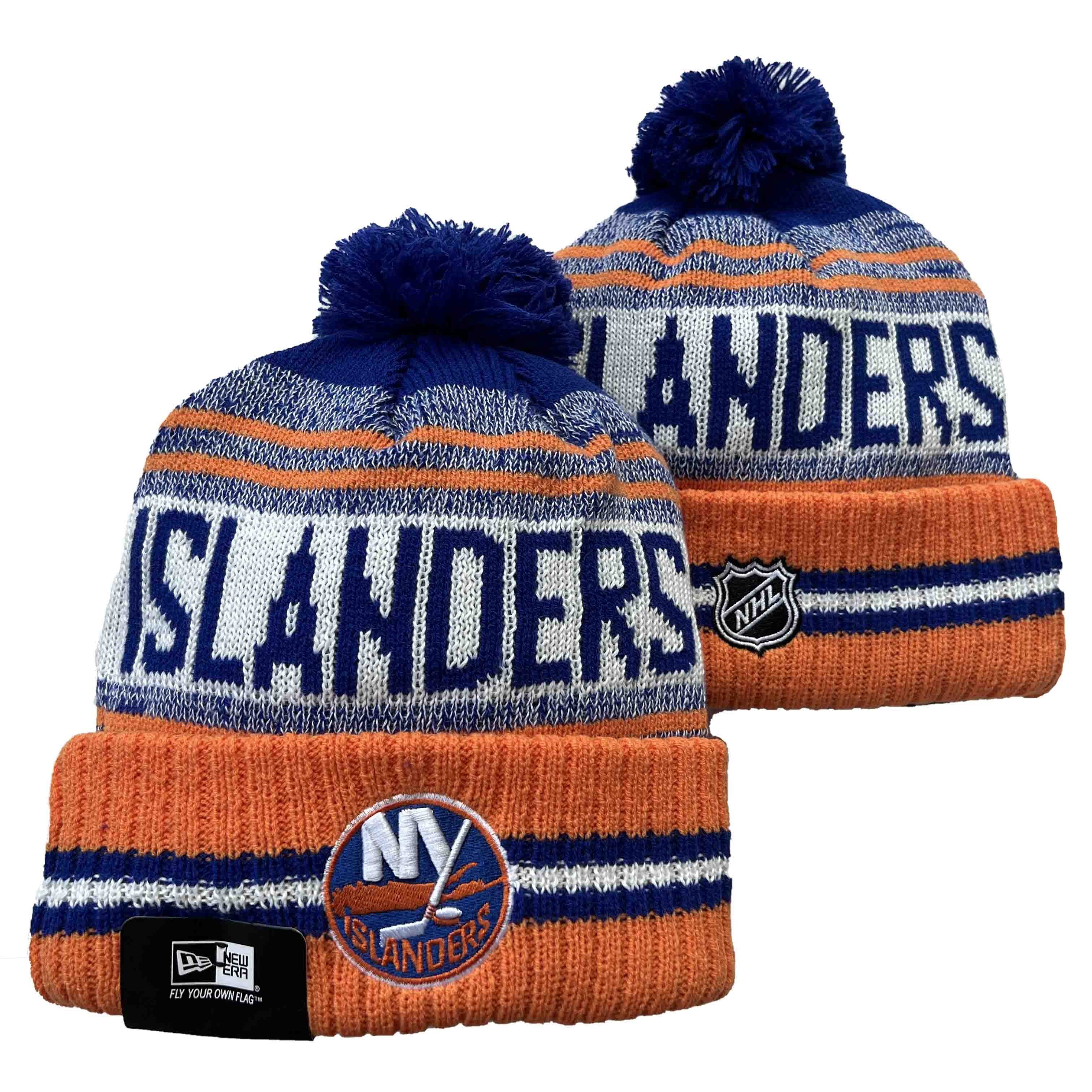 Men's Orange New York Islanders Knitted Cuffed Hat with Pom
