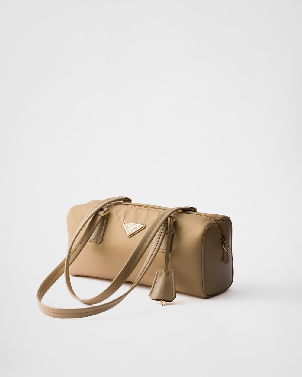 Re-Nylon and Leather Medium Top-Handle Bag With Padlock