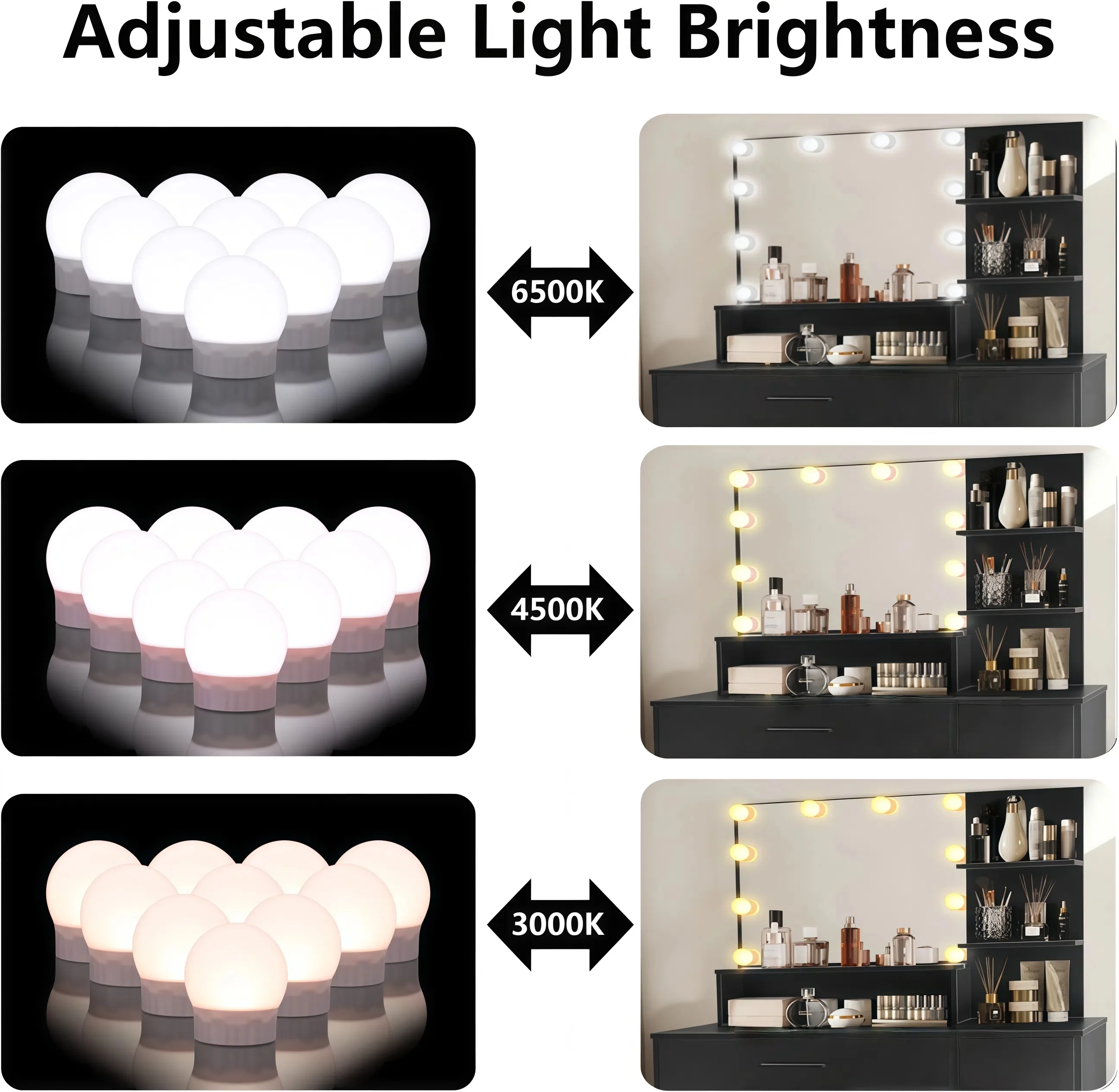 Vanity Desk with Mirror and Lights, Makeup Vanity with Drawer & Storage Cabinet, 3 Lighting Modes Adjustable Brightness, Makeup Desk with Open Shelves for Bedroom, Dressing Room, White