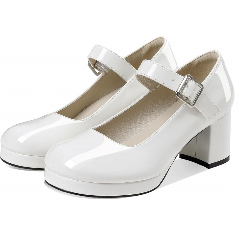 Women's Low Chunky Heel Mary Jane Pumps