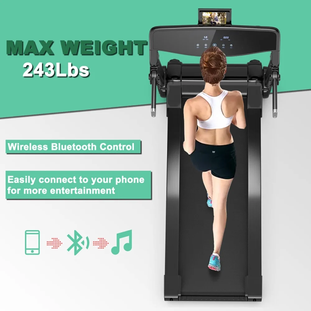 Topcobe 3HP Electric Folding Treadmill with Bluetooth Speaker, Under Desk Walking Pad Treadmill, Walking Pad with Handle Bar, Silver