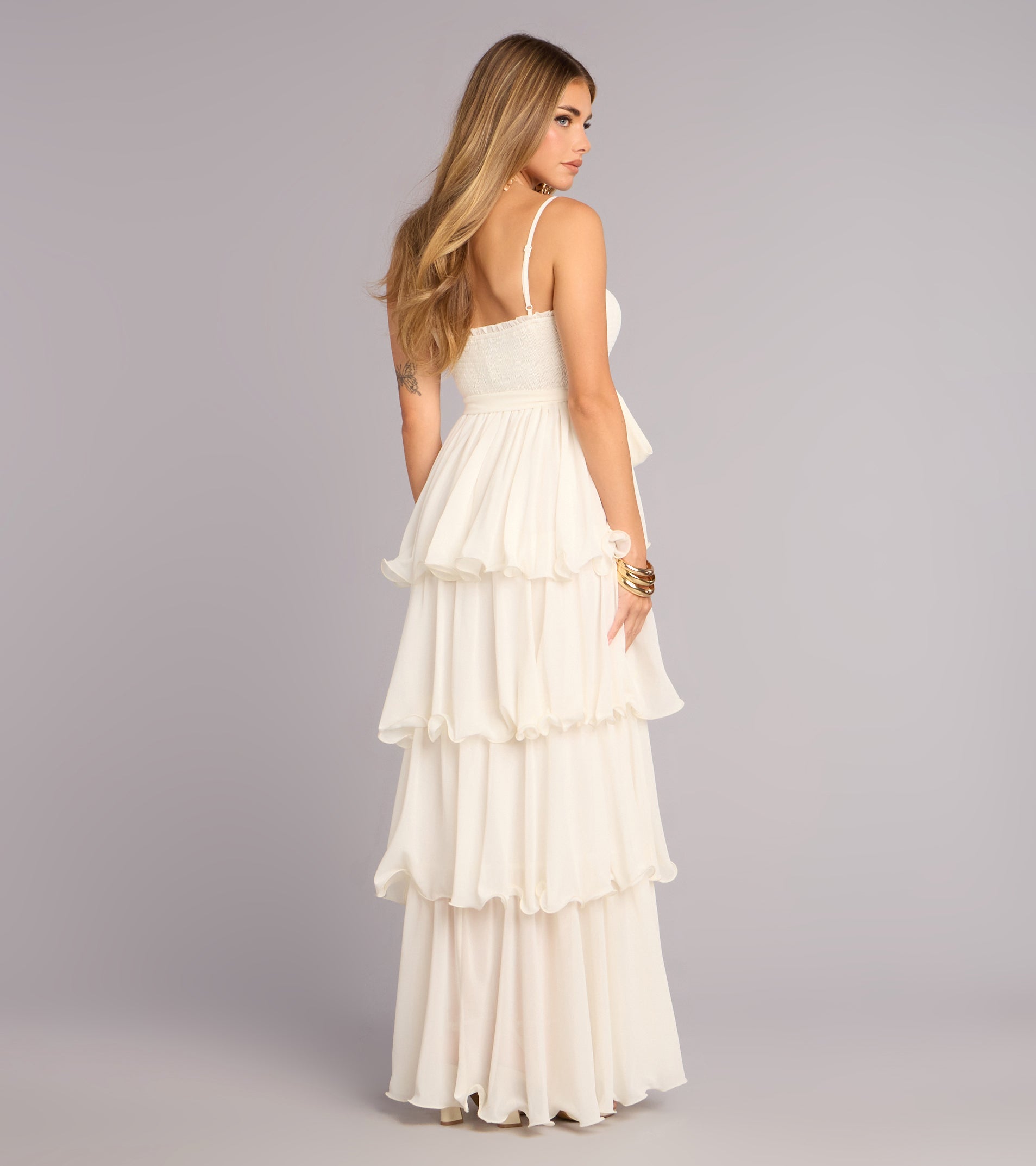 Layered Ruffle Chiffon Maxi Dress