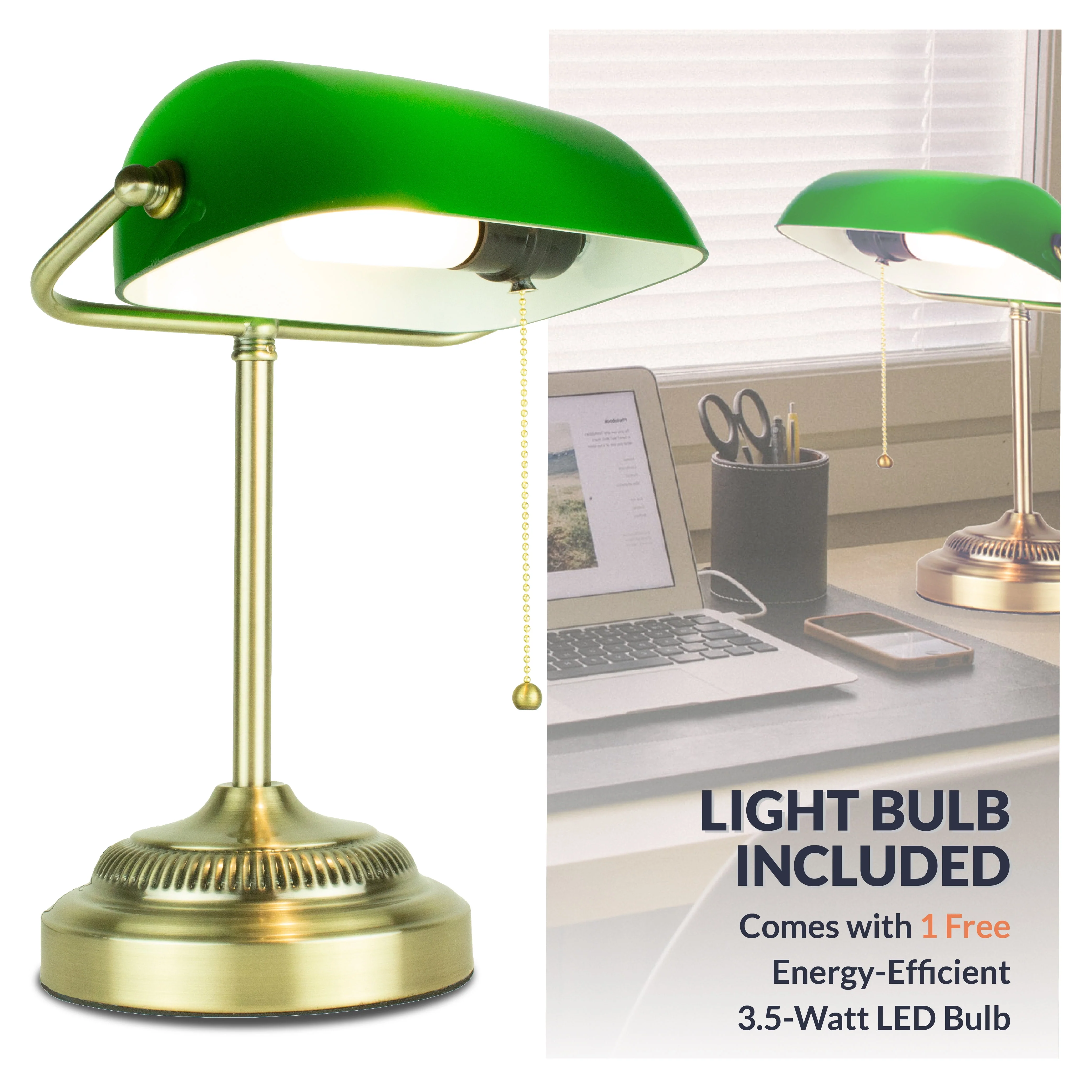 Newhouse Lighting Morgan Antique Green Adjustable Energy-Efficient LED Bankers Desk Lamp