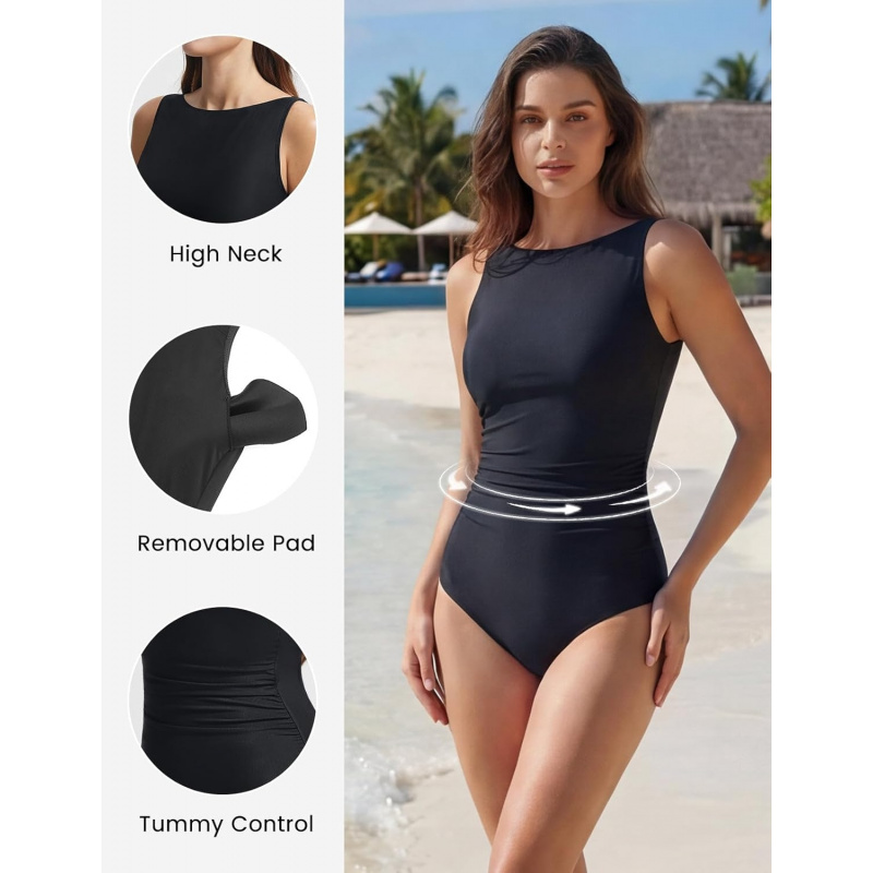 High Neck One Piece Swimsuit Women Tummy Control