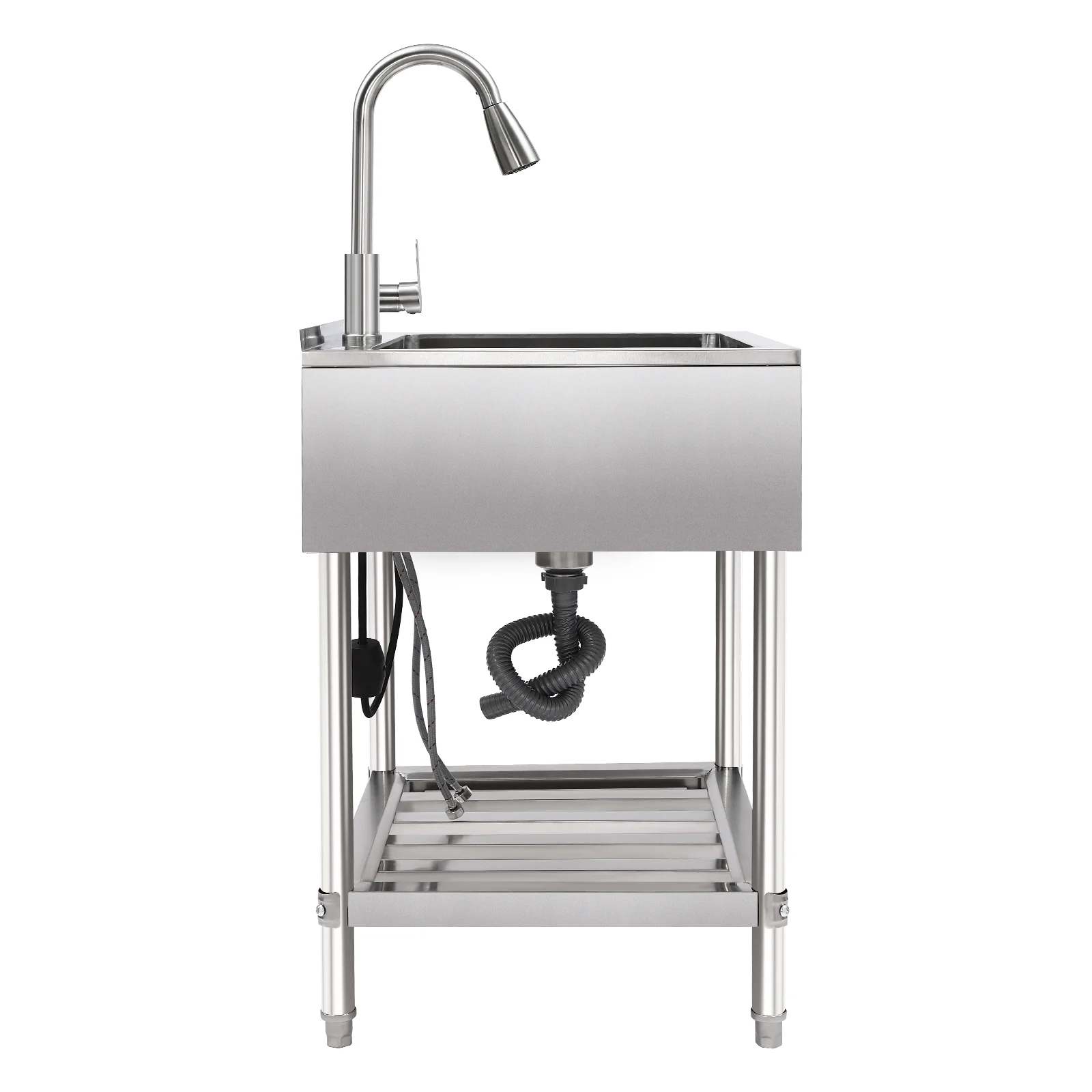 YIYIBYUS Commercial Utility Sink Stainless Steel Freestanding Single Bowl Laundry Sink with Pull-Out 360° Faucet, Adjustable Temperature, 63.5×56×87cm