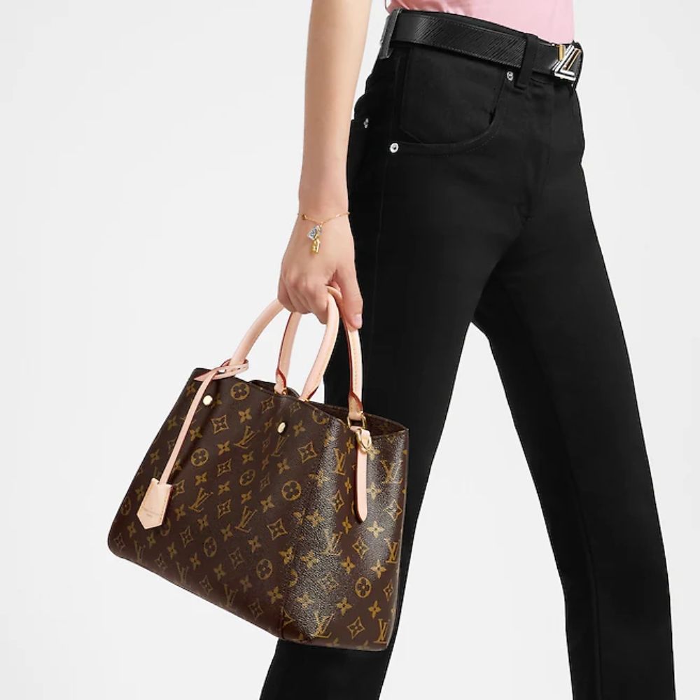 [Premium Quality] – Louis Vuitton Montaigne MM Monogram Coated Canvas Brown 13 Inches M41056