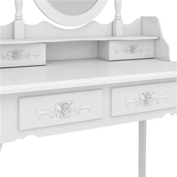 Alvantor Makeup Vanity Desk with Mirror, 4-Drawer Dressing Table with 360�� Rotation Mirror & Stool, White