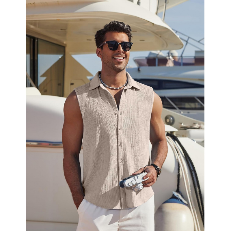 Men's Summer Sleeveless Shirts Beach Knit