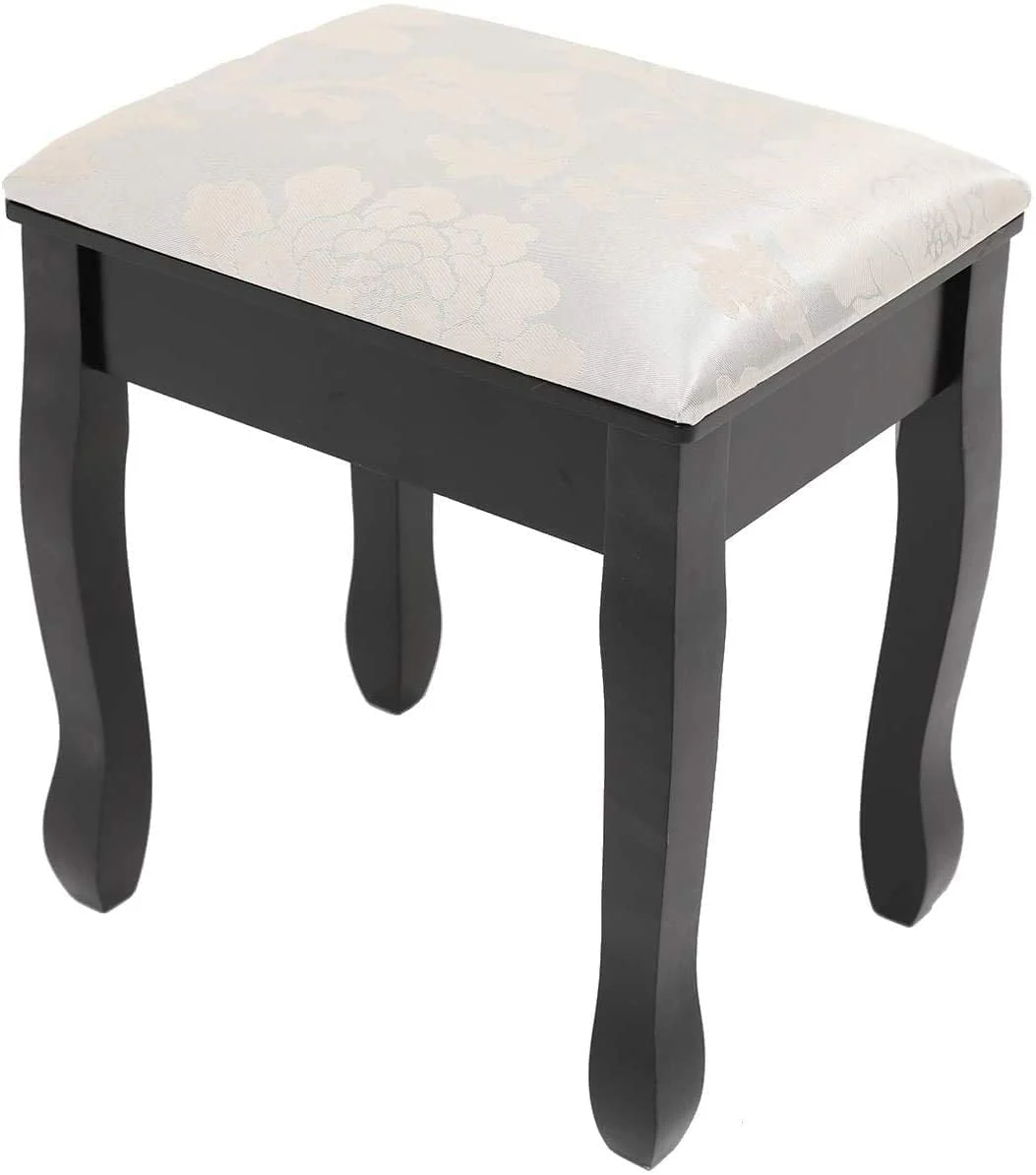 VEANERWOOD Makeup Vanity Table with 10 Led Lights, Lighted Mirror Vanity Desk with Cushioned Stool Set, 5 Drawers and 2 Shelves, Bedroom Dressing Vanity, Luxurious, Black