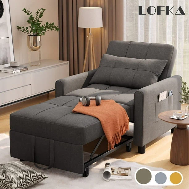 Lofka Chair Bed. Convertible Sofa Bed Couch Recliner Single Bed for Living Room/Office/Bedroom. Light Gray