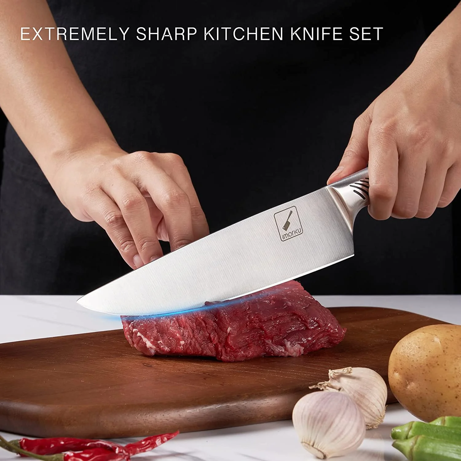 imarku | 14-Piece Knife Set High Carbon Japan Stainless Steel with Block and Sharpener