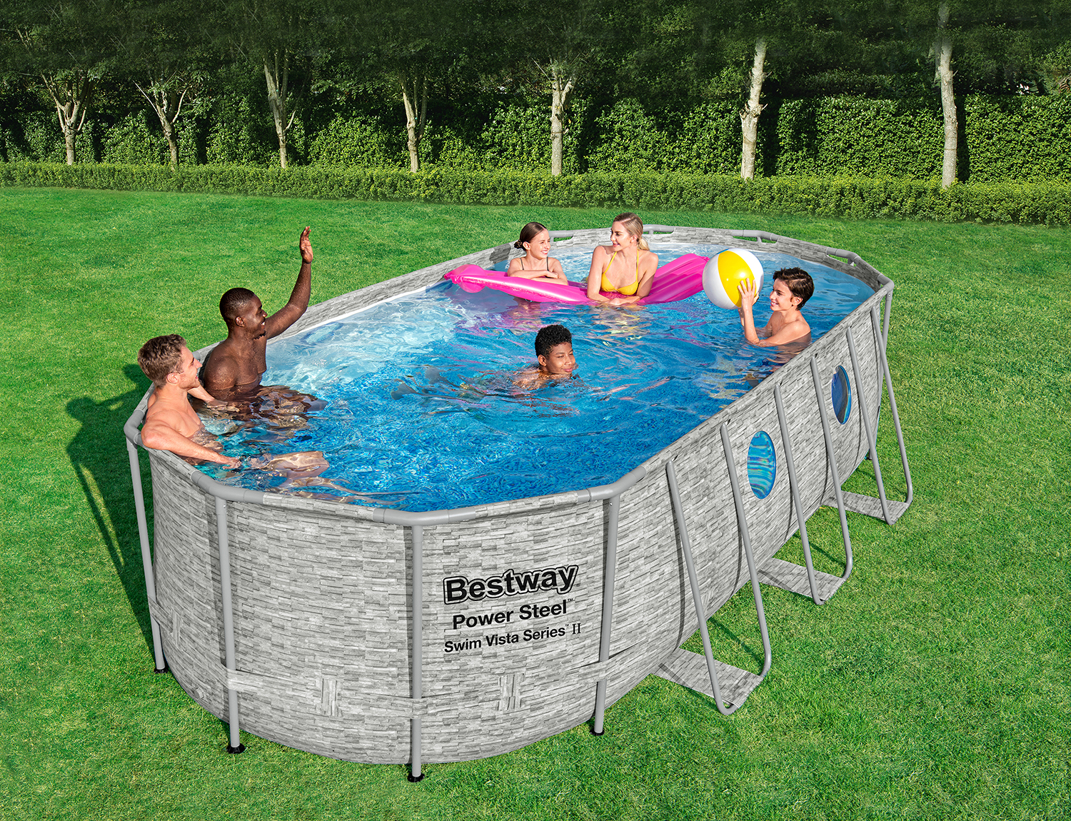 Power Steel™ Swim Vista Series™ Solo pool without accessories 549 x 274 x 122 cm, stone printing (cream grey), oval
