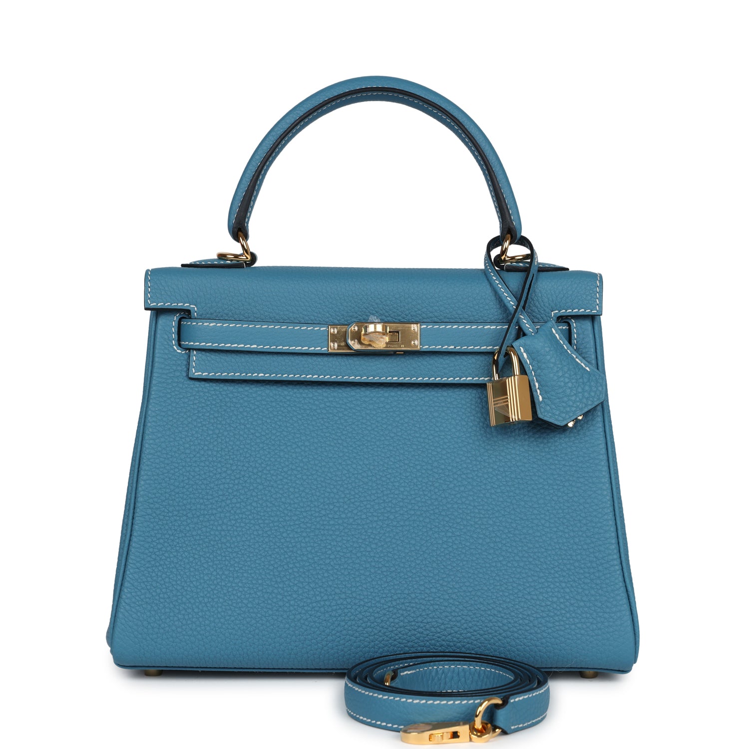 Kelly Retourne 25 Blue Jean Togo Gold Hardware