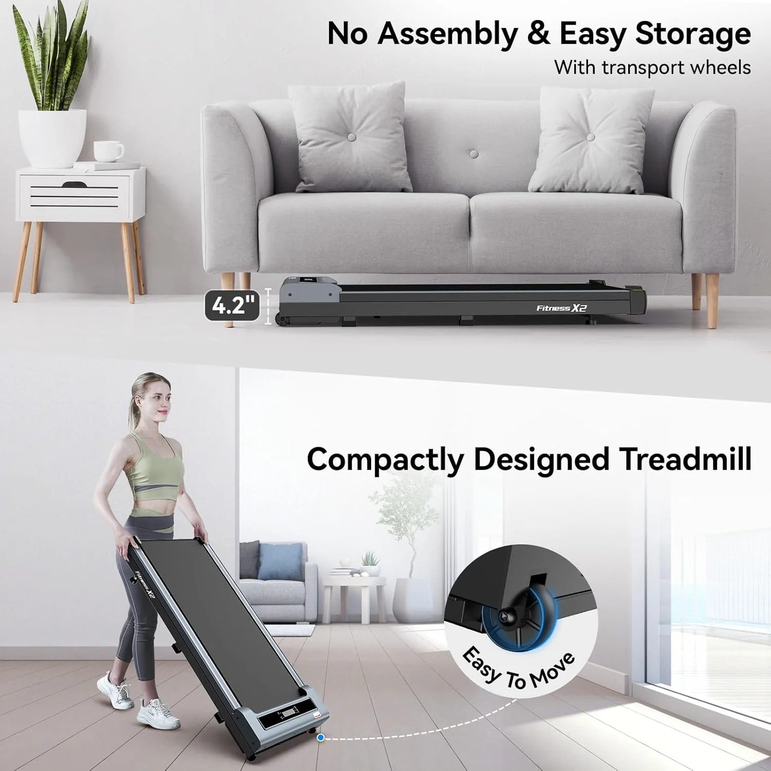 TOSSFD Treadmill Walking Pad with 6% Incline,2.5HP Under Desk Treadmill, Jogging Running Machine for Home Office X301