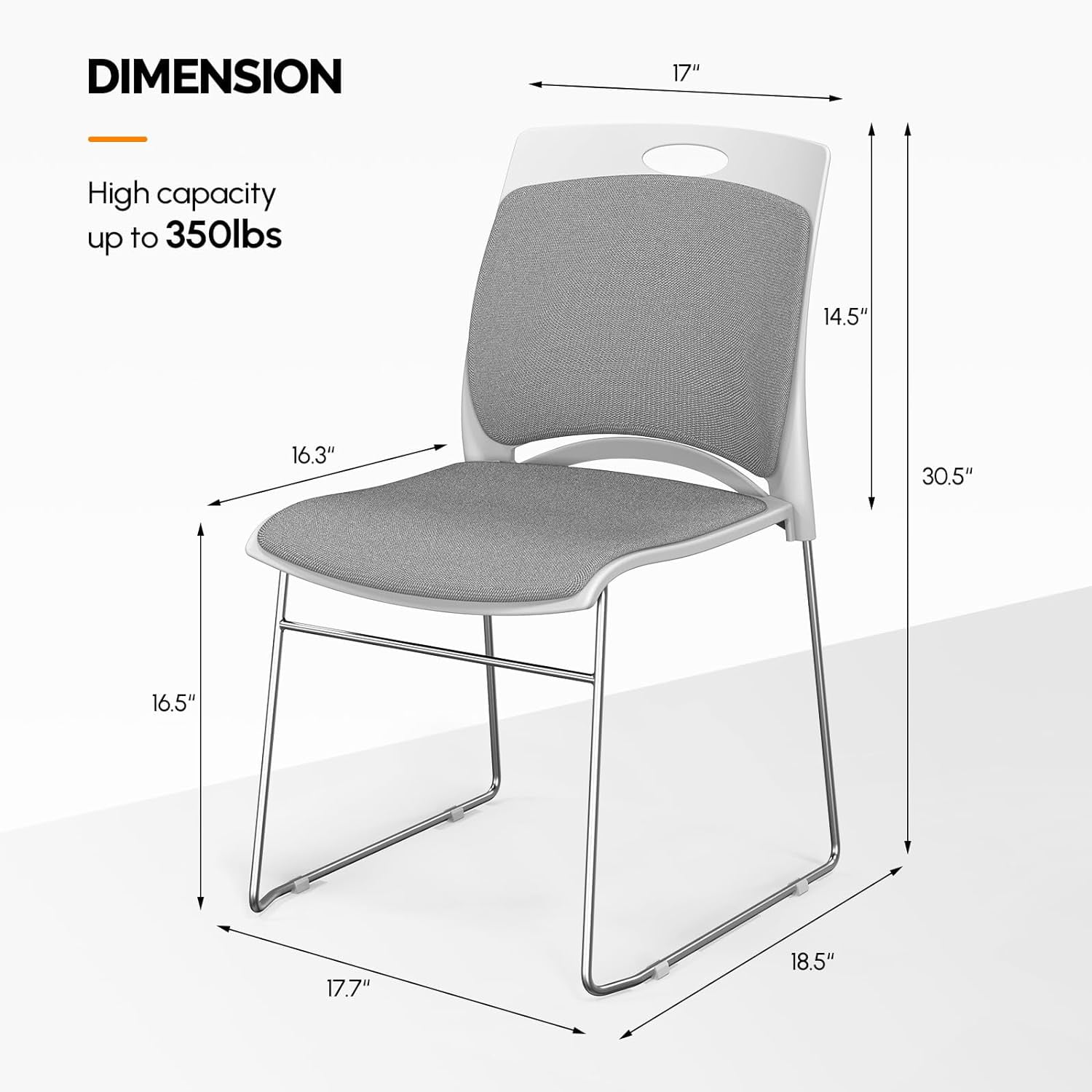 VINGLI Stackable Chairs Set of 4, Stacking Office Chairs with Metal Sled Base, Ergonomic Plastic Padded Seat & Back, Capacity 350lbs, Stacking Chairs for Waiting Room Break Room Banquet Guest, Gray