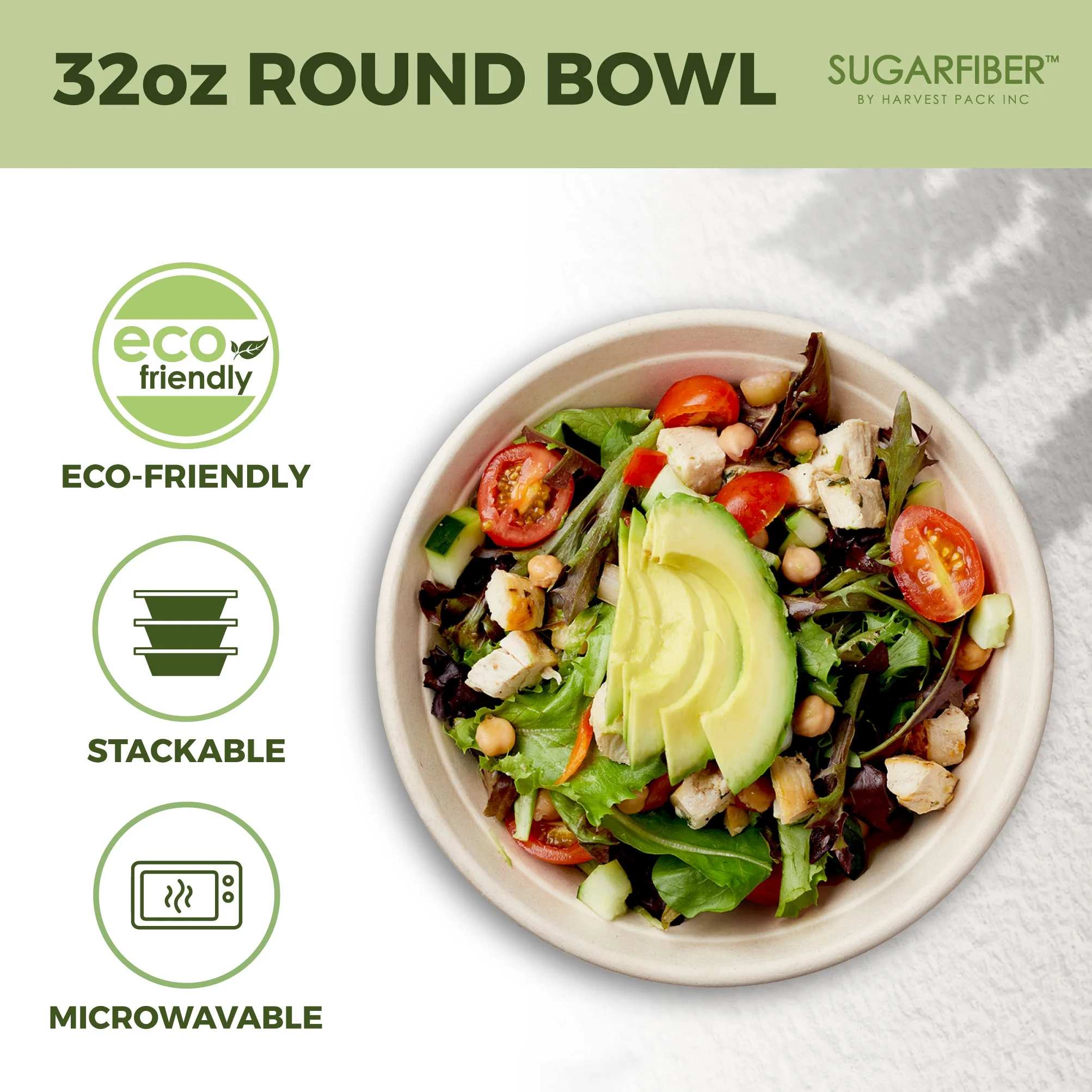 Sugarfiber 32oz Round Disposable Paper Bowl with Lid - Compostable Eco-Friendly Plant Fiber Containers for Meal Prep Takeout Dinnerware Plates Catering 100% by-product - 500 Set