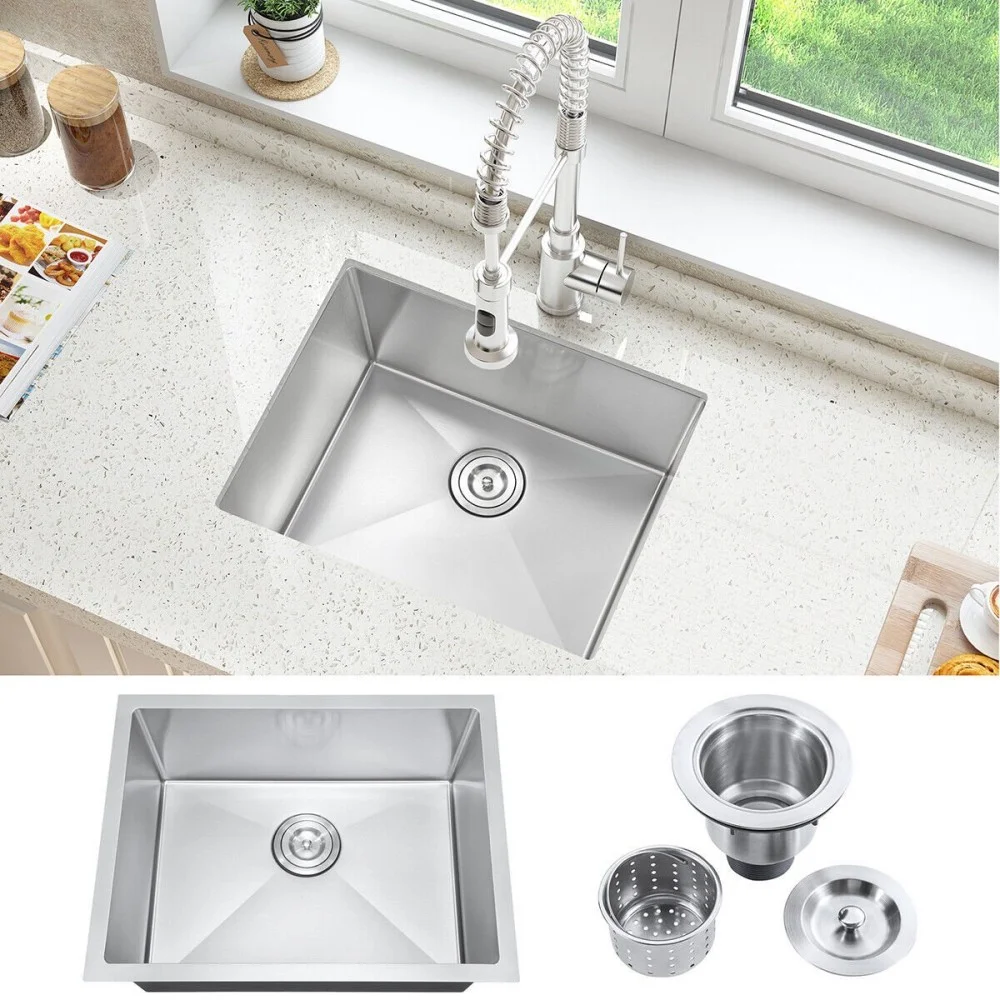 RXFSP 23 in Stainless Steel Farmhouse Apron Front Workstation Sink, Single Bowl, Corrosion and Noise Resistant